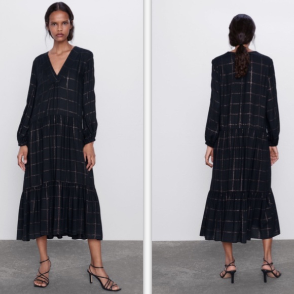 Zara Black Plaid Dress NWT - Picture 6 of 12